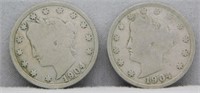 (2) 1904 Liberty Head Nickels, VG.