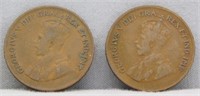 (2) 1928 Canadian Small Cents, F.