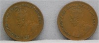 (2) 1929 Canadian Small Cents, F.