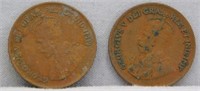 (2) 1934 Canadian Small Cents, F.