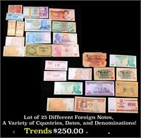 Lot of 25 Different Foreign Notes, A Variety of Co