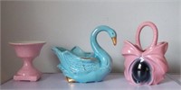 3 Pcs. 1950's Pottery Pink & Turquoise No Chips,