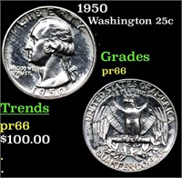 Proof 1950 Washington Quarter 25c Grades GEM+ Proo