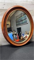 Vintage Walnut Oval Framed Mirror 20" Wide X 24" H