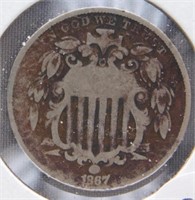 1867 Shield Nickel, with Rays.