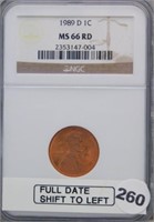 1989-D 1 Cent NGC MS 66 RD.