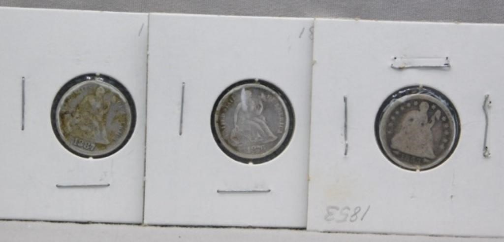 (3) Seated Dimes. Dates Include: 1853, 1876,