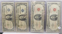 (4) Old Bills Including (2) $1 Silver