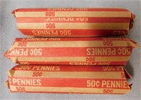 (3) Rolls of Wheat Pennies from 1930's, 1940's,