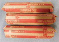 (3) Rolls of Wheat Pennies from 1930's, 1940's,