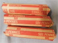 (3) Rolls of Wheat Pennies from 1930's, 1940's,