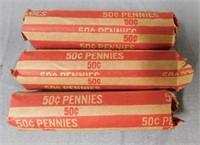 (3) Rolls of Wheat Pennies from 1930's, 1940's,
