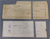 Lapeer, MI. 1865 Tax Receipt, First National Bank