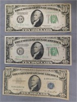 1953 $10 Silver Certificate, (2) $10 Federal