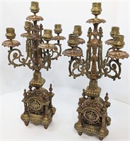 Pair Baroque Ornate Brass & Bronze Candelabras