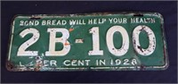 1928 Bond Bread Advertising License Plate