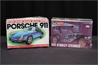 2 Car Model Kits - Porsche, Stanley Steamer