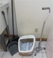 Foot spa, can, broom and dust pan