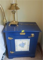 2 blue painted cabinets, lamp, heater, misc.