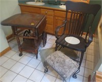 Drop leaf tea cart, chair w/hole-potty, foot rest