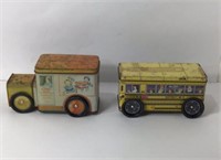 2 Vintage Vehicle Storage Tins W/Lids&Wheels U16H