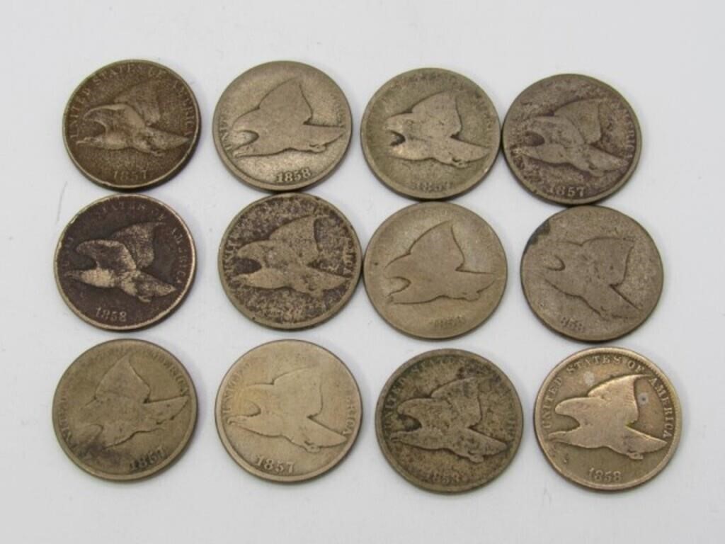 12 FLYING EAGLE CENTS - 1857 & 1858: