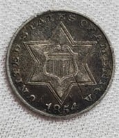 1854 Silver Three Cent VF