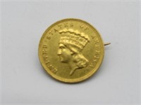 1883 THREE DOLLAR GOLD COIN/PIN: