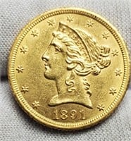 1891-CC $5 Gold Liberty Uncirculated