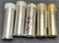 (5) Rolls AU/BU Jefferson Nickels, All 50's