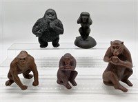 lot of 5 Monkey/Gorilla Carvings