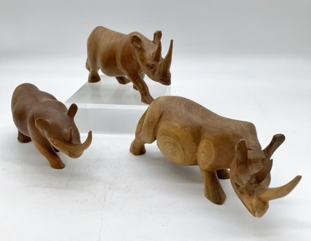 lot of 3 Carved Wooden Rhinoceros