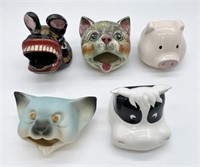 lot of 5 Ceramic Animal Ashtrays