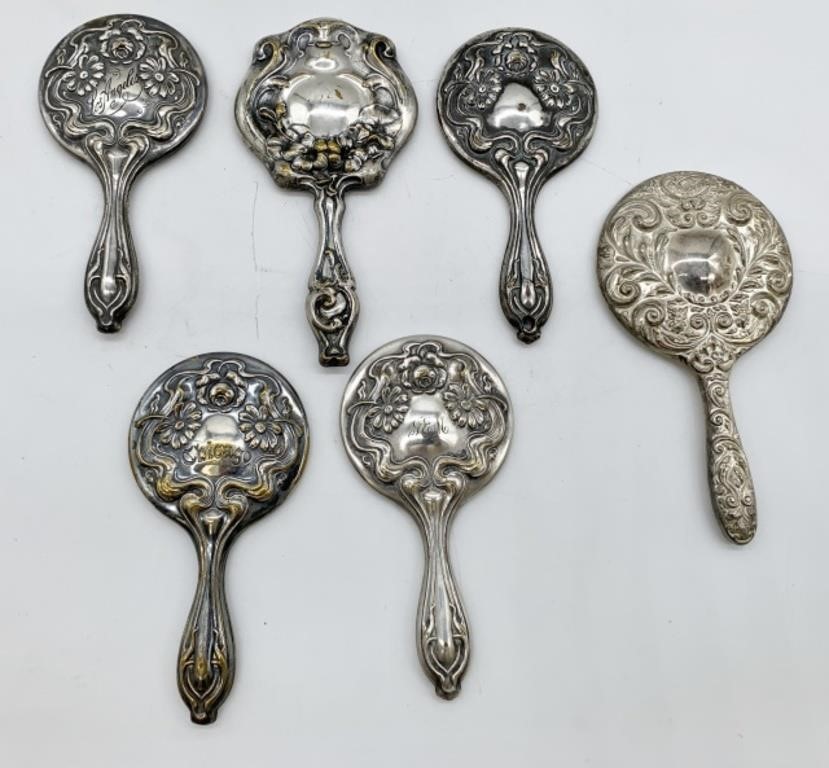 lot of 6 Victorian Style Hand Mirrors