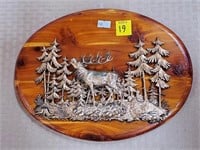 Elk Brass Sculpture on Wood Plaque