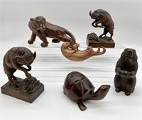 lot of 6 Carved Wooden Animals