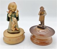 lot of 2 Wooden Carved Figures Music Boxes