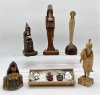 6 Items- Religious Wooden Carvings/Tengu Masks