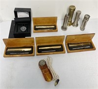 10 items- Tourneau Pens, Flashlights, Watch