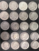 Lot of 50 Roosevelt Dimes 1940s-1960s