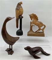 lot of 4 Wooden  Animal Carvings