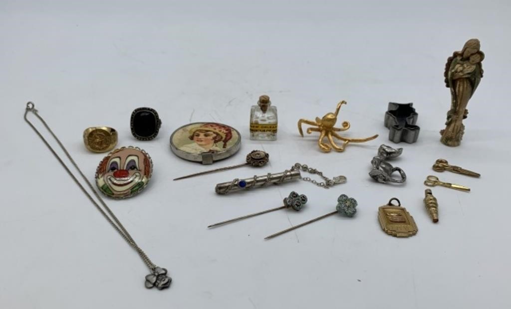 15+ Vintage Pins, Rings, Trinkets, Hatpins, others
