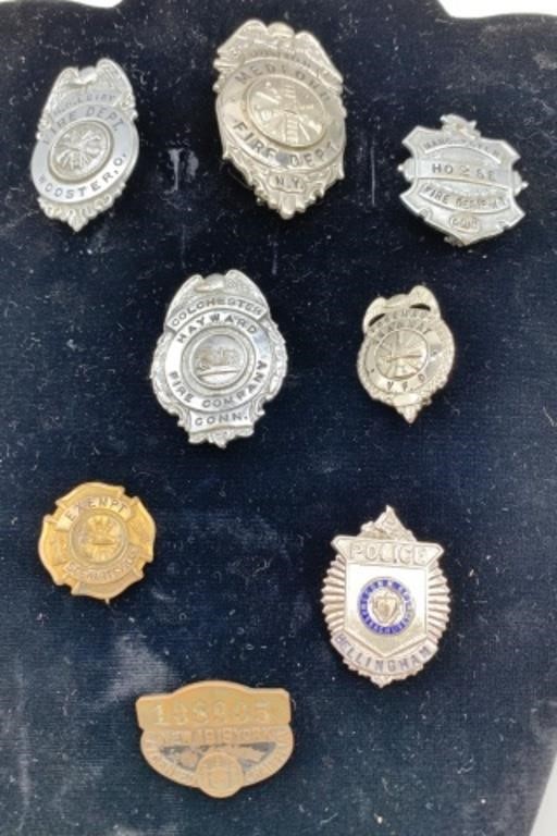 8 Police, Fire, Chauffeur Pins & Badges