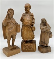 3 Wood Carvings Monks & Town Cryer