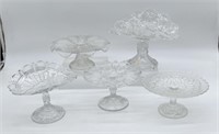 5 Pcs- Cut Glass Bowls, Pedestals