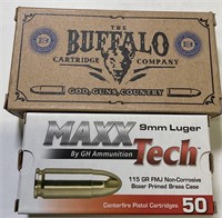 100 QTY 9MM AMMO BUFFALO MAXX TECH