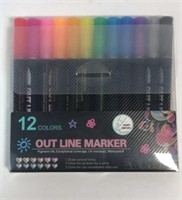 New 12 Color Out Line Markers