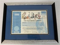 Framed Walt Disney Stock Common Certificate