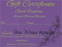 1/2 Hour Massage with Sara Freeman