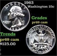 Proof 1963 Washington Quarter 25c Graded pr69 cam